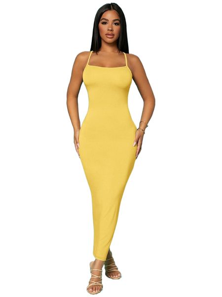 

sxy solid criss-cross backless bodycon dress a96u#, Black;gray