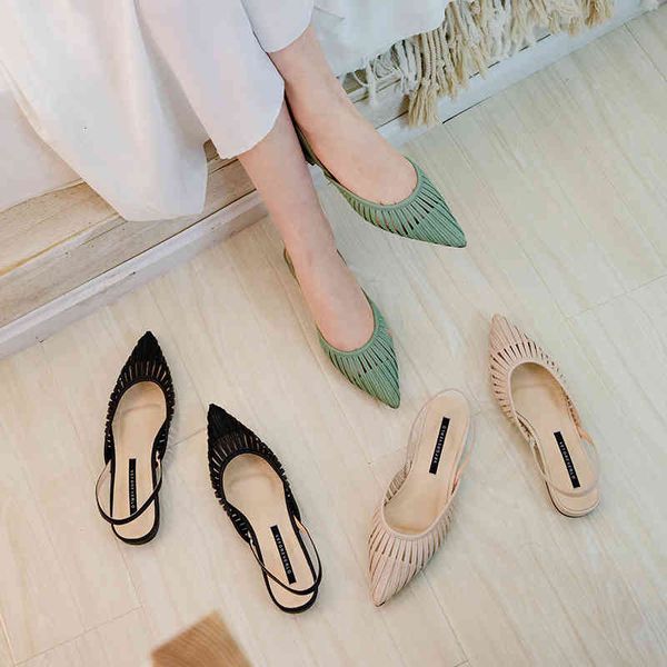 

sandals summer pointed baotou flat sandals gentle color thick heel simple fairy cowhide women's shoes 2j2v, Black