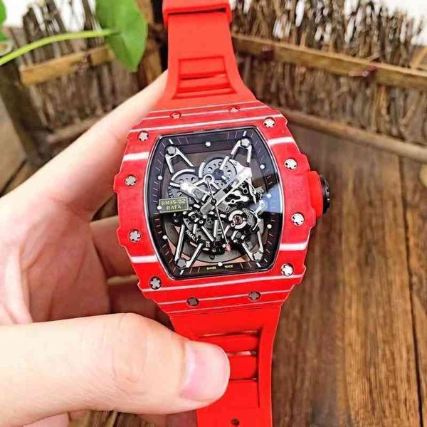 Relógio Date Richa Milles Rm35-02 Masculino Multifuncional Automático Relógio Mecânico Personalidade Grande Mostrador Cinto de Tecido Vermelho Fibra