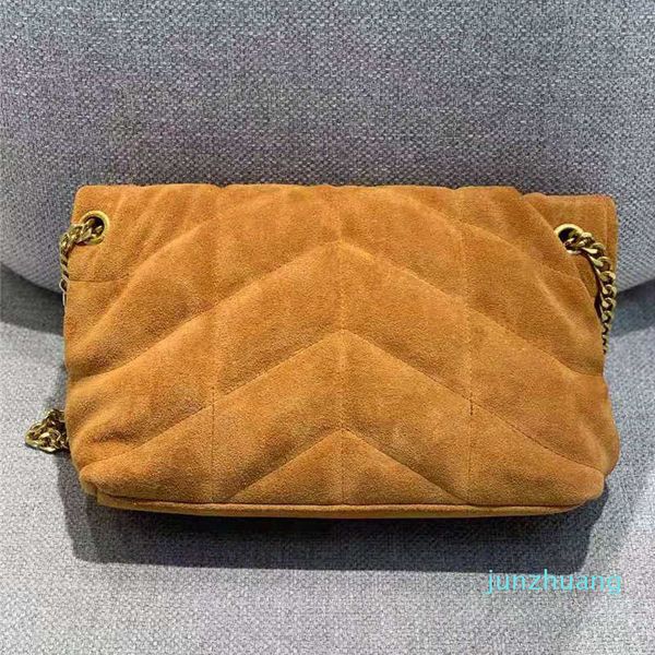 

designer- orange color suede leather shoulder bags cowhide chains baguette double strap v lines cross body bags letter buckle