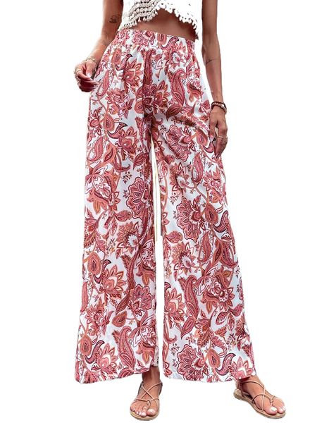 

floral print wide leg pants d3tv#, Black;white
