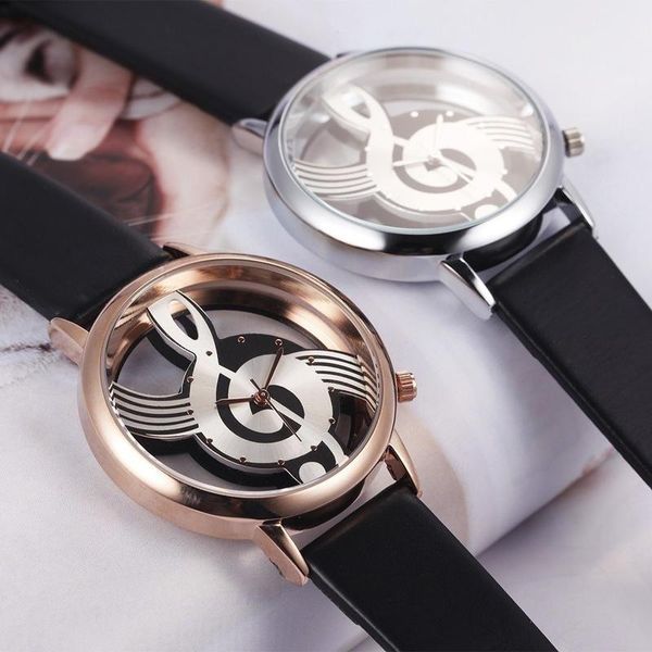 Avanadores de punho Mulher quartzo analógico Hollow Musical Note Style Leather Wristwatch Fashion Ladies Gift Casual Watches feminino Relogio femininowris