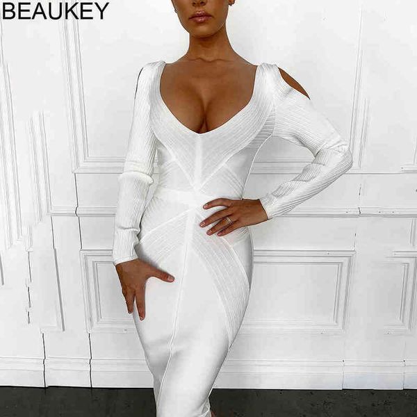 

beaukey long sleeve bandage dress whitehollow out v neck elastic runway bodycon dress women plus size xl 210414, Black;gray