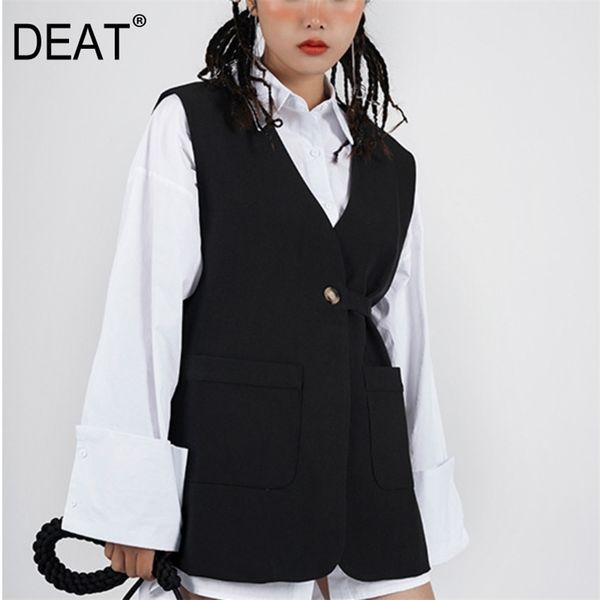 

deat spring and summer fashion women clothes v-neck sleeveless single button black vest female wp73201l 210428, Black;white