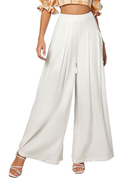 

fold pleated wide leg pants a55q#, Black;white