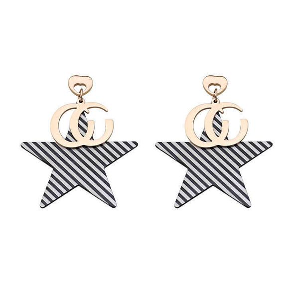 

korean titanium steel earrings cg letter love hanging five pointed star striped earrings star, Golden;silver