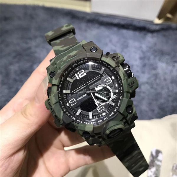 

shoc brand watches men's women's camouflage style rubber strap multifunction wrist watch ga 03230l, Slivery;brown