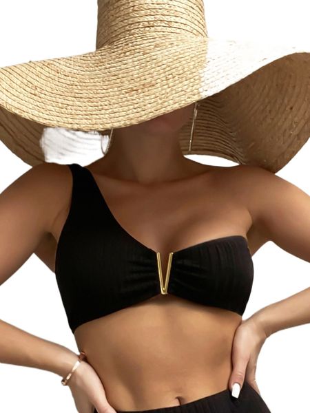 

textured v wired ruched one shoulder bikini h7db#, White;black