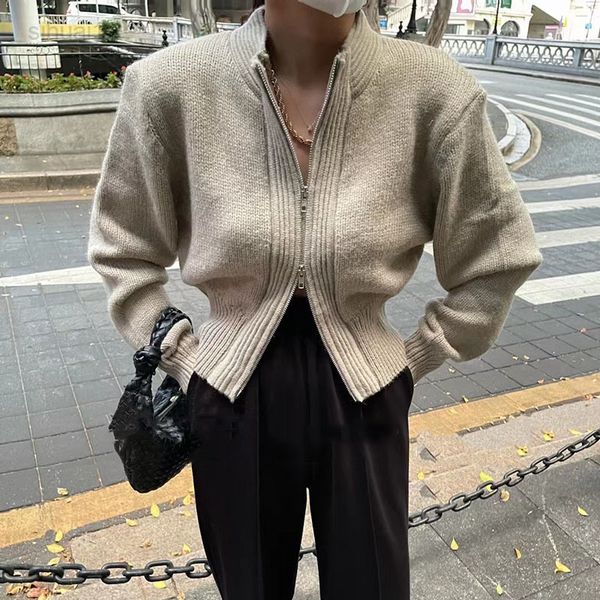 

genayooa korean style casual stand-up collar vest women zipper short solid knitted vest jacket 2021 autumn winter sweater l220725, White