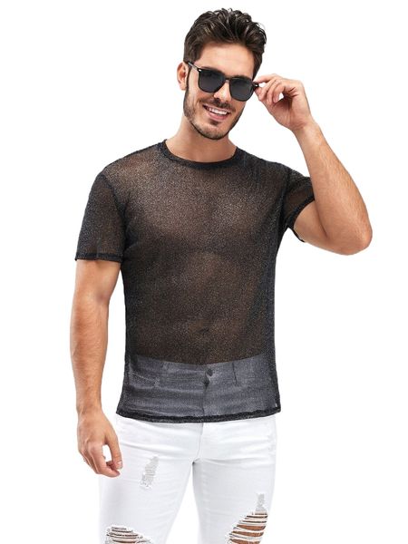 

men round neck sheer tee e4lg#, White;black