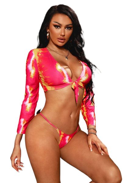 

tie dye knot front bikini swimsuit h6az#, White;black