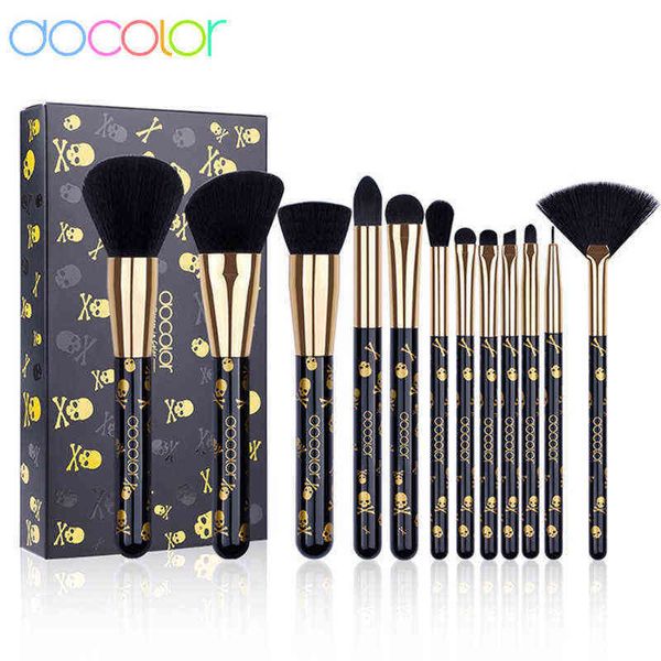 Docolor Goth Makeup Brush Conjunto de 12pcs Profissional Brushes Face Powder Foundation Blush Shadow Eye Shadow 220514