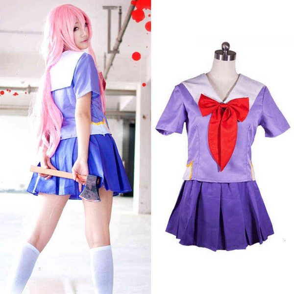 

drop shipping future diary gasai yuno mirai nikki school uniform cosplay come suit wig l220714, Black;red