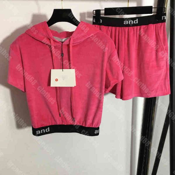 

22ss women velvet yoga leggings hoodies two piece suit pants high waist running shorts webbing long sweatpants short crop luxury tracksuits, White
