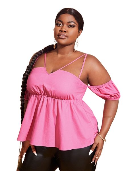 

sxy plus cold shoulder backless ruffle hem 26nh#, Black