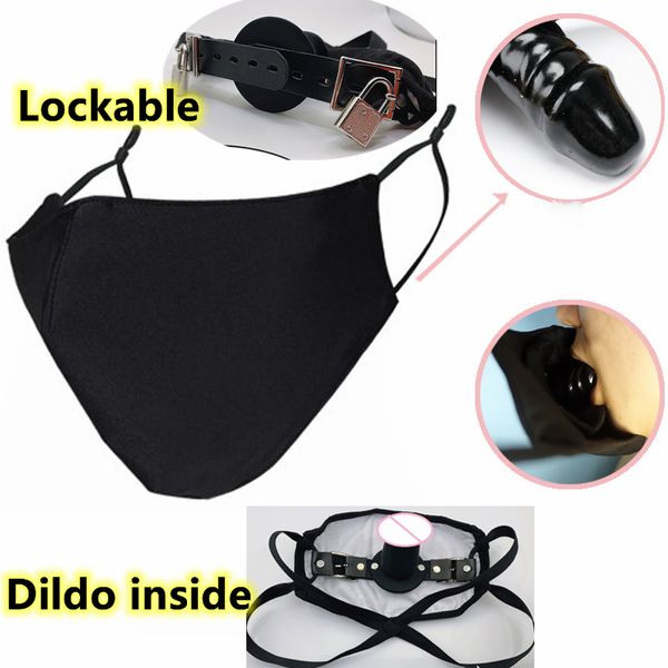 BDSM Maschera per il viso con bavaglio per la gola profonda con serratura Bocca aperta Dildo Palla Restraint Giocattoli sexy Bomdage Gomma