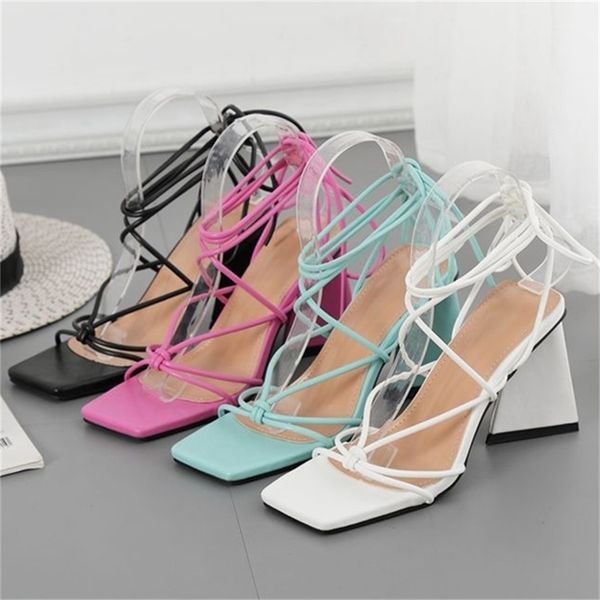 

women summer 8cm high heels sandals lady gladiator block low blue sandles fetish prom niglub cross tie strap shoes 220608, Black