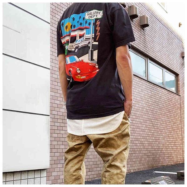 

trend hip hop gallerydepts t shirts cartoon car street trend pure cotton short sleeve men's high street washing round neck t-shirt, White;black