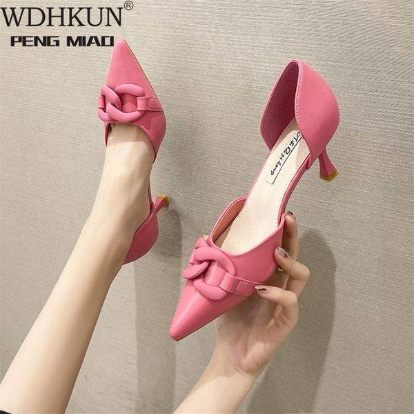 Mode Frauen Pumps Spitzschuh Metallkette Süßer Stil Lila Rosa Büro Kleid Schuhe Party Pumps Dünne High Heels Elegante Pumps 220716