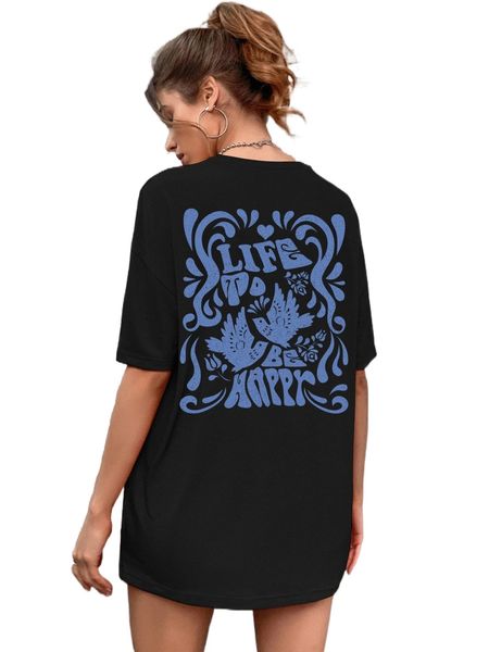 

slogan graphic drop shoulder tee x8fm#, White
