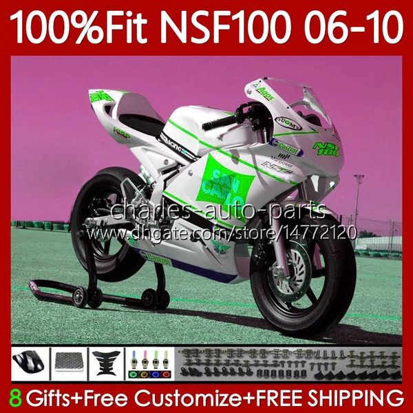 Race Fairing для Honda Fiberglass NSF100 NSF-100 NSF 100 2006 2007 200 200 200 200 200 2010 BUDLOWORK 116NO.77 NS-F100 06 07 08 09 10 Плесень впрыска стекловолоковое волокно тело белый зеленый