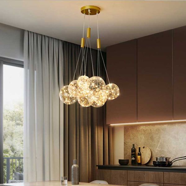 Pendant Lamps Glass Dining Room Chandelier Bubble Ball Nordic Style Bedroom Simple Creative Living Romantic Starry Princess LampsPendant