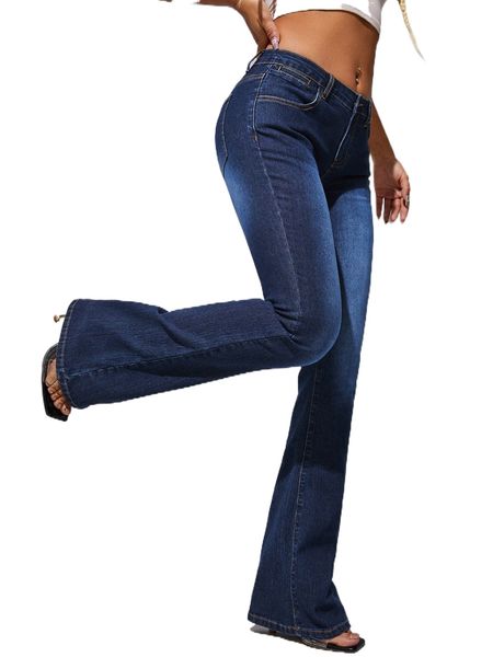 

slant pocket bootcut leg jeans 15eh#, Blue