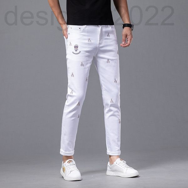 

men's jeans designer spring jeans men's korean version small foot slim fit international high-end brand light luxury cotton elasti, Blue