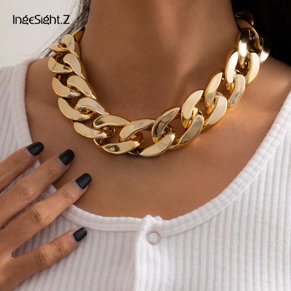 

chains ingesight.z hip hop chunky thick ccb plastic curb chain choker necklace punk exaggerated short clavicle collier jewelrychains, Silver