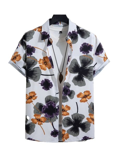 

men random floral print shirt without tee a477#, White;black