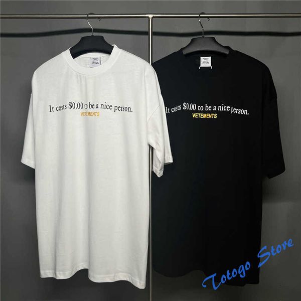 

vetements new black white letter printing embroidery simple man women casual o-neck all-match oversize vtm t-shirts, White;black