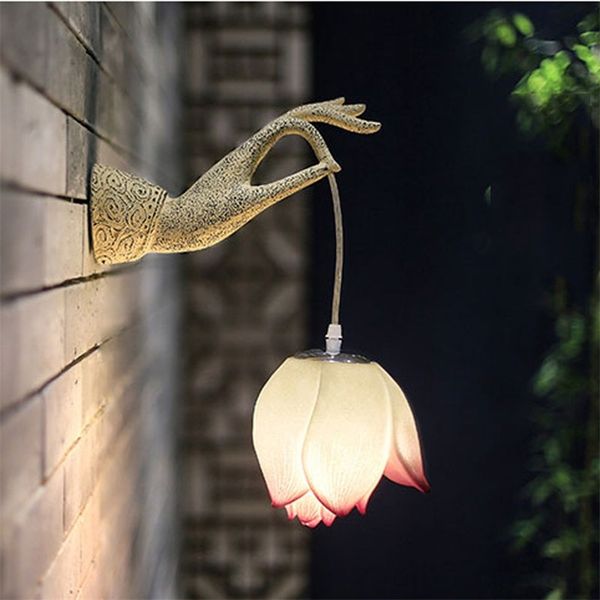Moderno cinese Lotus Creative Art Corridoio Corridoio Sinistra Destra Lampada Decorazione Reggiseno Sala da tè Cortile Lampada da parete 220705