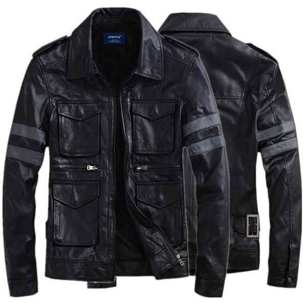 

men's jackets pu leather jacket cosplay biohazard motorcycle fashion outerwear coat, Black;brown