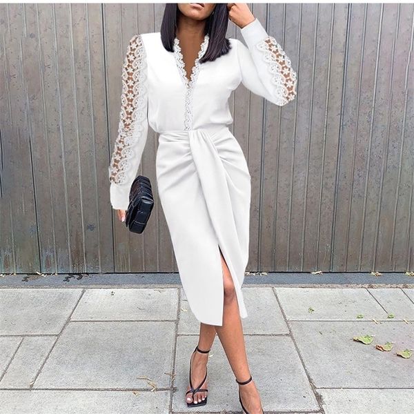 

wywmy year white dress women fashion casual v-neck lace long sleeve black elegant party dresses for women robe femme 220317, Black;gray