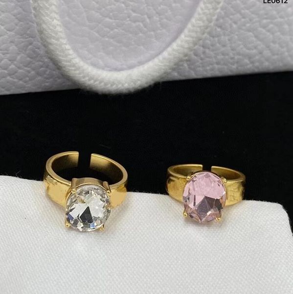 

luxury brand jewelry solitaire ring designer women adjustable pink diamond fashion letter ornaments anniversary jewellery gift, Golden;silver