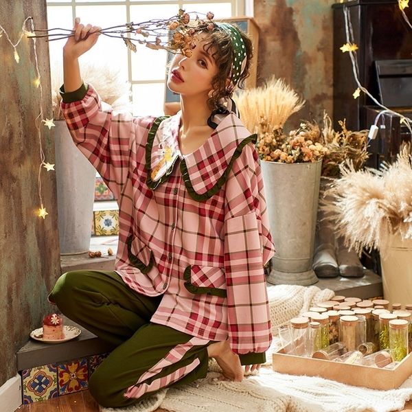 

women pajamas sets autumn winter new women pyjamas cotton clothing long set female pyjamas sets night suit sleepwear y200425, Black;red