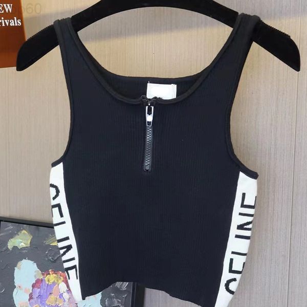 

women's tanks & camis designer ce original standard 22 early spring and summer new zipper side letter u-neck black elastic vest aof1202, White