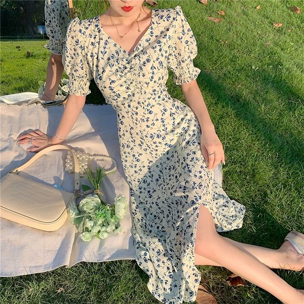 

harajuku floral dress for women party french vintage retro office lady casual club mini dresses summer clothes 220510, Black;gray