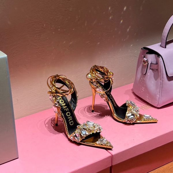 

621s sandals metallic crystal embellished ankle-tie sandals heeled stiletto heels for women party evening shoes open toe calf mirror leather, Black