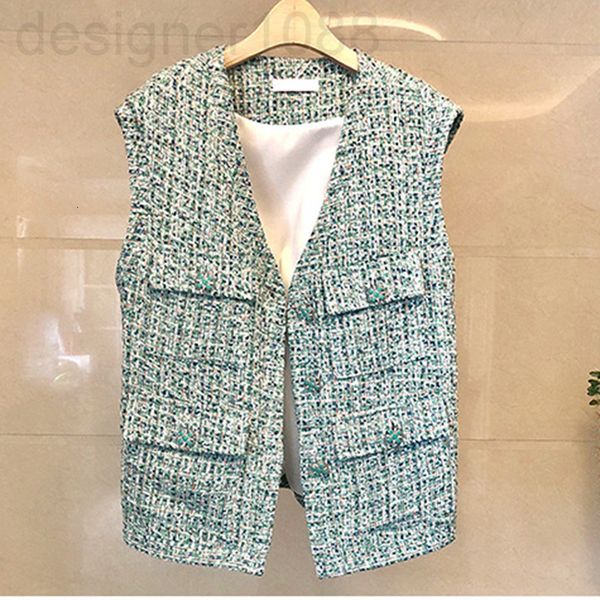 

women's knits & tees designer straight 2021 new style fragrant wind vest v-neck tweed lattice sweet and versatile vest girl ffja, White