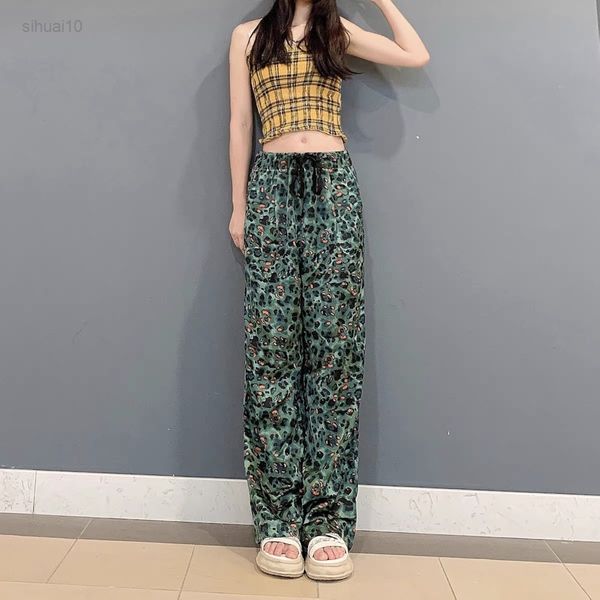 

printed and dyed pleated wide blowjob women pants 2022 spring retro korean fashion high waist women leisure l220725, Black;white