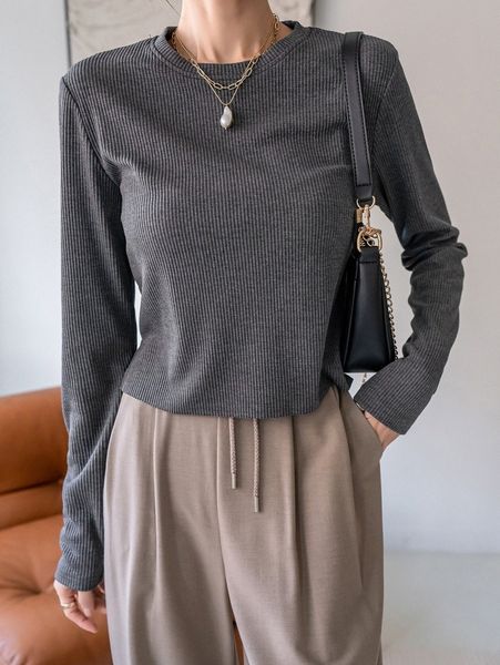 

dazy rib knit split hem tee o3bf#, White