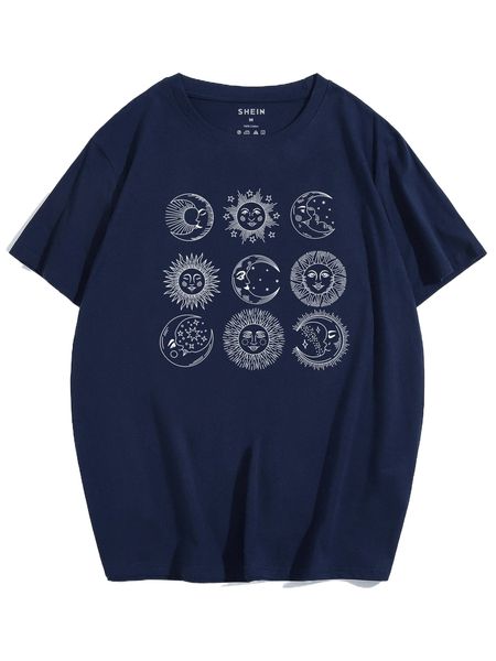 

men sun moon print tee 7866#, White;black