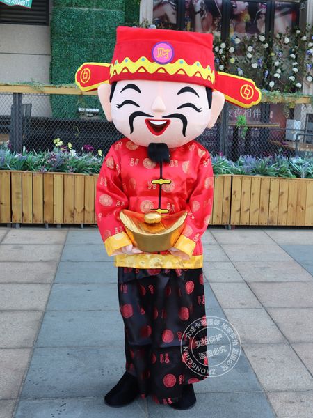 Mascot boneca traje chinês ano novo deus do traje da fortuna para o tamanho adulto do deus da fantasia da mascote da riqueza trajes do ano novo