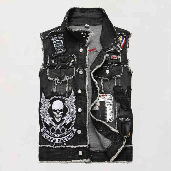 

men's vest 2020 spring new men's heavy industry embroidered cowboy vest man, Black;brown