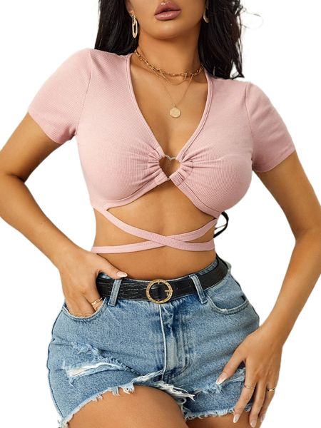 

sxy heart ring linked crisscross tie back crop 49dg#, White
