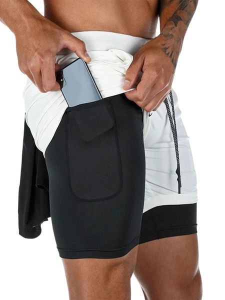 

men 2 in 1 phone pocket sports shorts with towel loop h2y2#, White;black