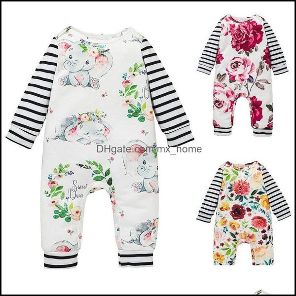 Rompers JumpsuitsRomppers Baby Kids Cloths Baby Maternity Girls Elephant Floral Flor Print Romper Infant para Dh7jv