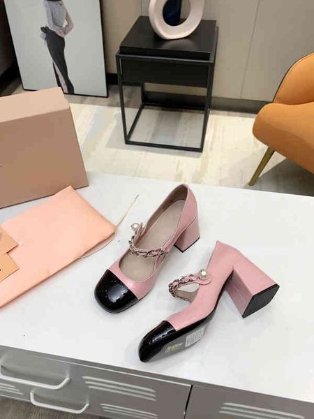 

dress shoes miu * mary jane spring and summer thick heel women's shoes, one-line buckle single small fragrance casual sandals, Black