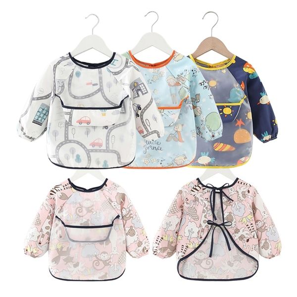 

bib waterproof apron long sleeve art smock for kids baby stuff chest protection feeding bibs 220713